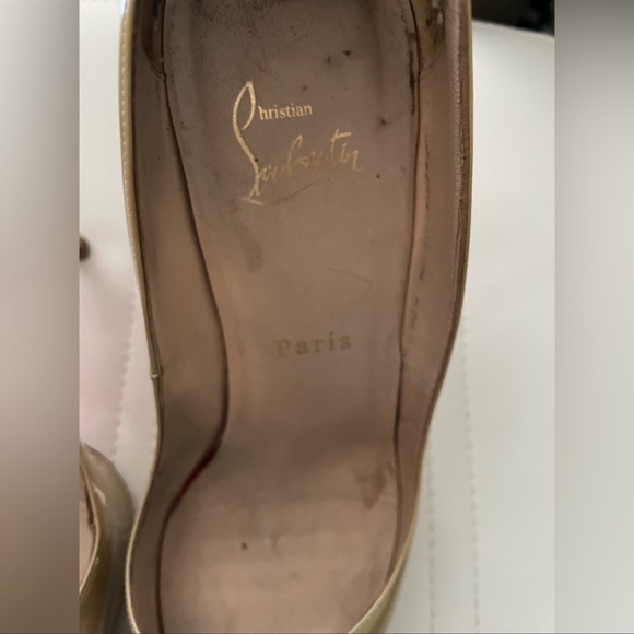 Christian Louboutins Gold Peep Toe Heels - Picture 4 of 7